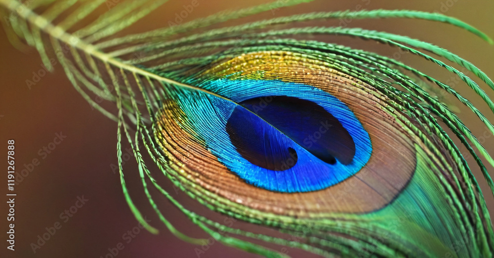 Abstract macro peacock feather, blur, multicolored exotic bird