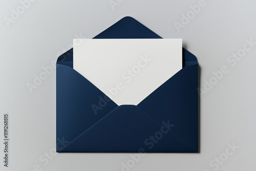 Blank card mock up in a blue envelope