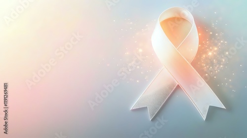 Elegant cancer awareness ribbon on a polished pastel background, softly illuminated with glowing accents and uplifting tones photo