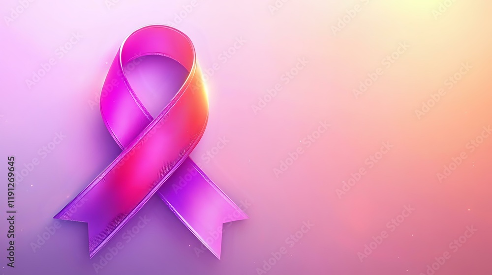 Luminous cancer ribbon in vibrant pink, displayed on a clean background with smooth pastel gradients and glowing light accents Luminous cancer ribbon in vibrant pink, displayed on a clean background with smooth pastel gradients and glowing light accents