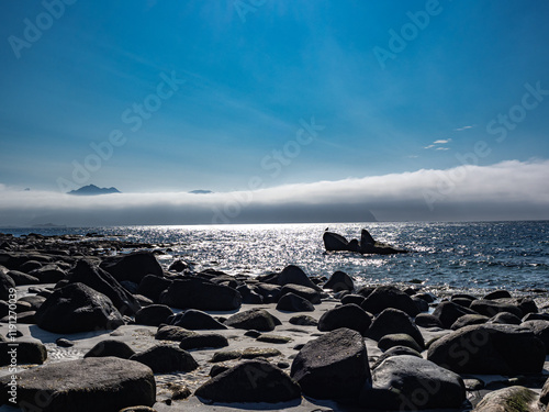 Photo of the beach in Vikten, a town located on the rugged outer coast of the Lofoten Islands, Norway. Views of the Arctic Ocean (Norwegian Sea) photo