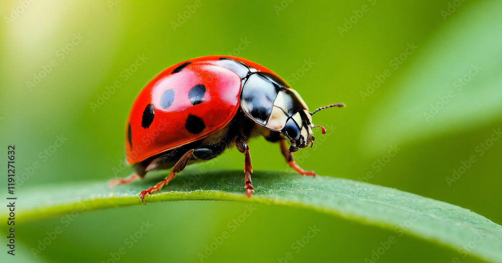 beautifull lady bug on leaves close up photo