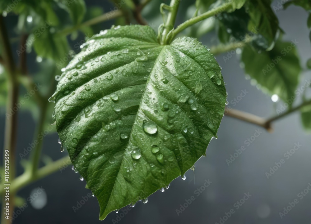A green leaf from a tomato plant with dew drops , growth, solitary A green leaf from a tomato plant with dew drops , growth, solitary