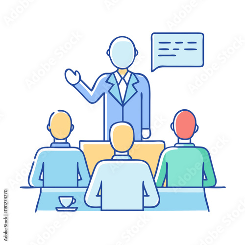 boss holding a meeting vector icon, boss holding a meeting vector illustration - simple illustration of boss holding a meeting, perfect for logos and iconsboss holding a meeting photo