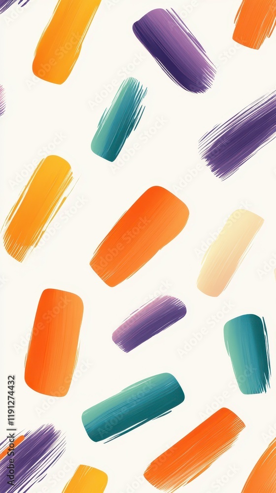 Energetic Brush Strokes Abstract Pattern in Orange, Teal, and Purple on White Background for Packaging Design Energetic Brush Strokes Abstract Pattern in Orange, Teal, and Purple on White Background for Packaging Design