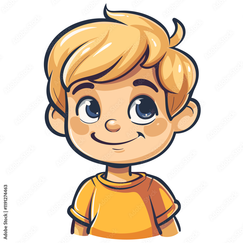 Cute little boy with blond hair and blue eyes. Vector illustration Cute little boy with blond hair and blue eyes. Vector illustration