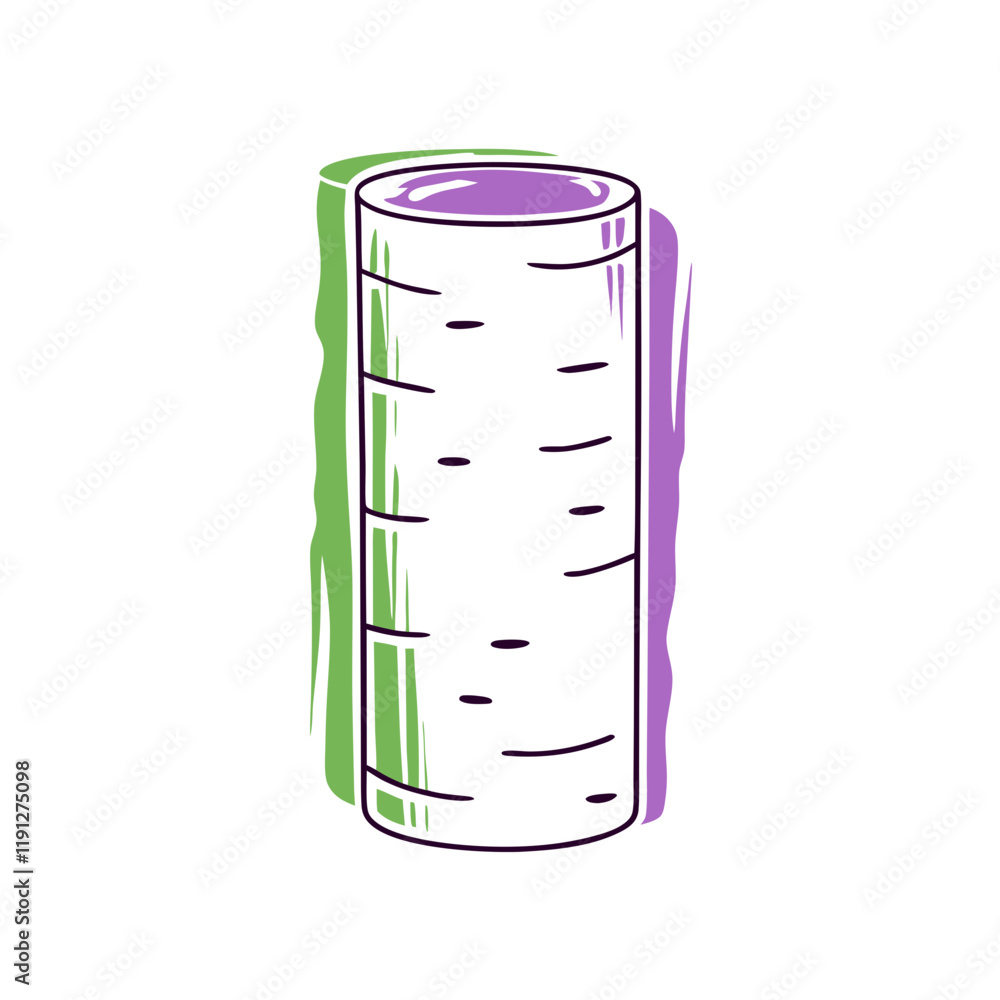 A cylindrical object with green and purple accents A cylindrical object with green and purple accents