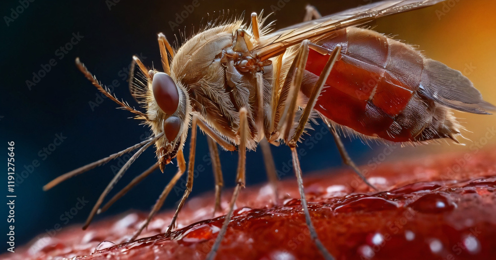 Close-up of a mosquito sucking blood