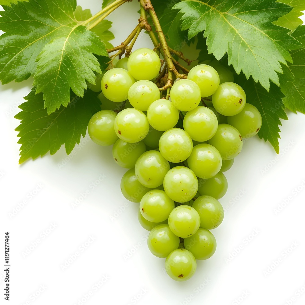 Obraz premium Green grapes fresh fruit and white background