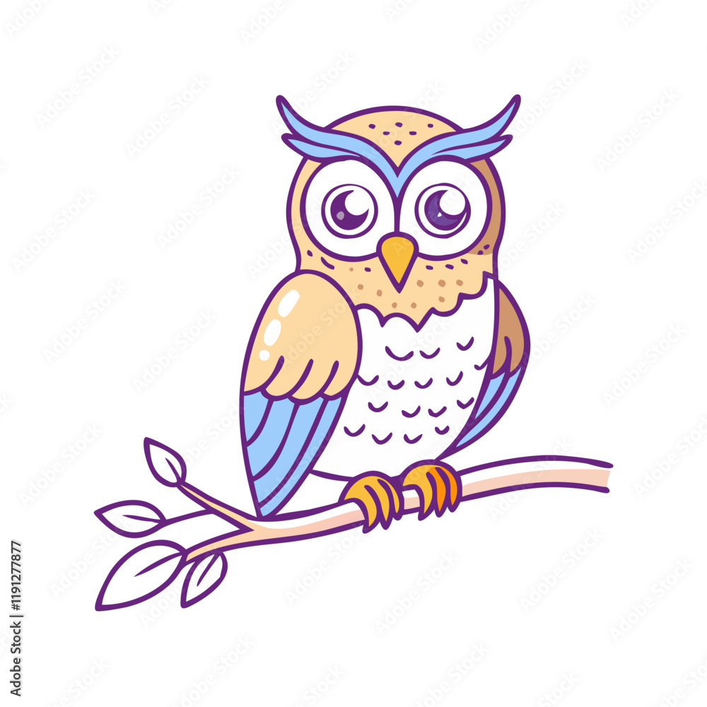 Obraz premium owl on a branch vector icon, owl on a branch vector illustration - simple illustration of owl on a branch, perfect for logos and icons owl on a branch