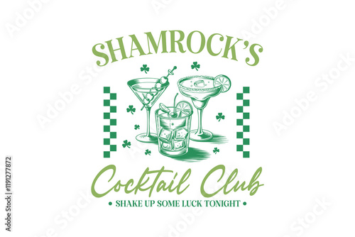 Shamrock's cocktail club, St.Patrick’s Day SVG Typography t Shirt Design