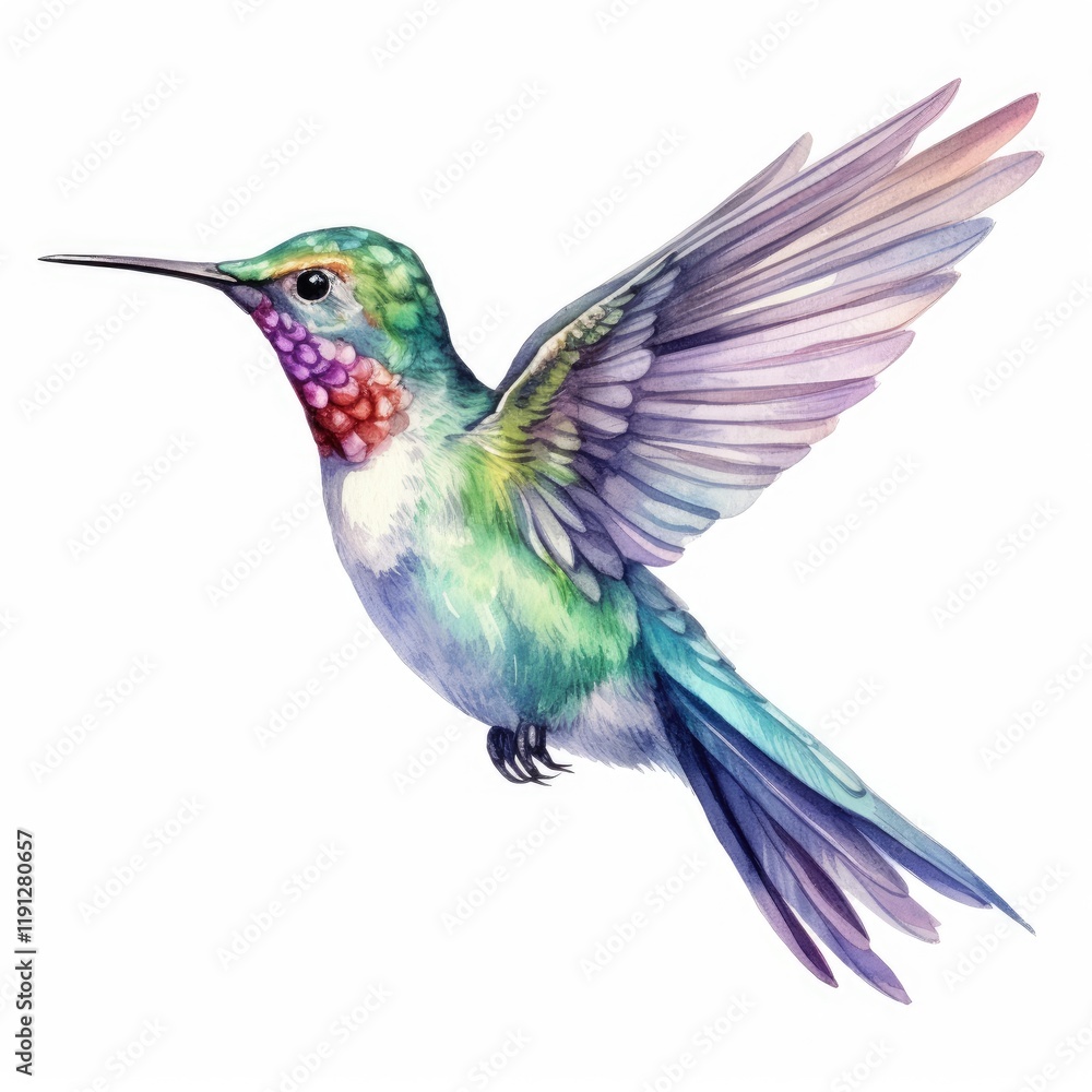 Fototapeta premium Vibrant Colorful Hummingbird in Flight with Detailed Feathers