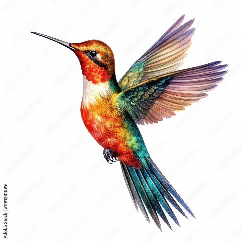 Obraz premium Colorful Hummingbird with Vibrant Feathers in Bright Flight Pose
