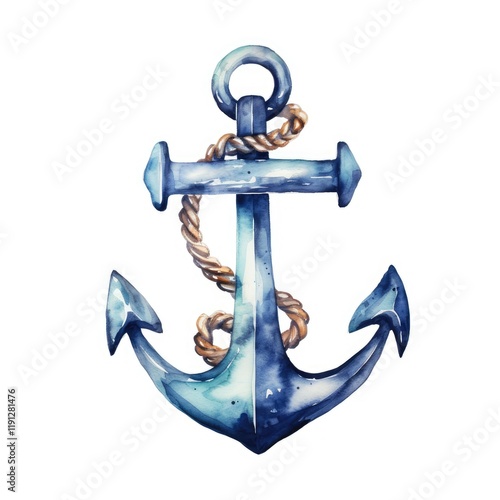 Watercolor Anchor Illustration with Nautical Theme and Rope Detail photo