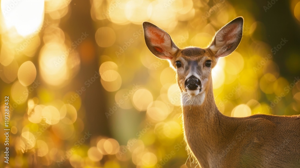 A deer bathed in warm golden morning light in nature A deer bathed in warm golden morning light in nature