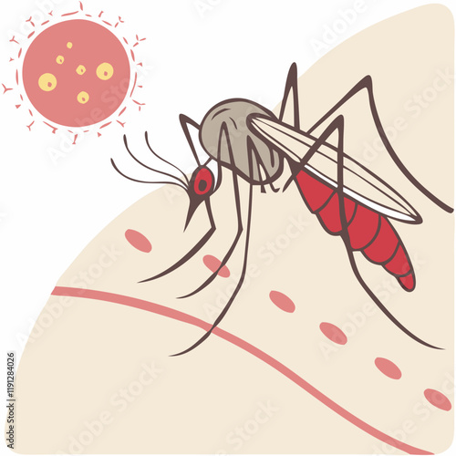 illustration of Zica virus aedes aegypti mosquito on human skin - Dengue, Chikungunya, Mayaro, Yellow fever