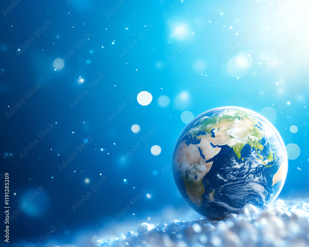 A vibrant depiction of the Earth surrounded by shimmering particles, symbolizing beauty and responsibility for our planet. A vibrant depiction of the Earth surrounded by shimmering particles, symbolizing beauty and responsibility for our planet.