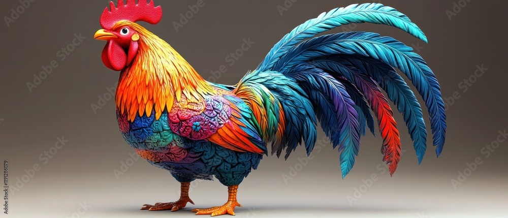 Fototapeta premium Colorful Rooster with a Long Tail.