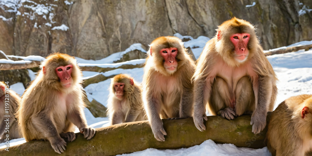 Snow Monkeys at Snow Monkey Park, Jigokudani, Nagano Prefecture, Honshu, Japan, Asia