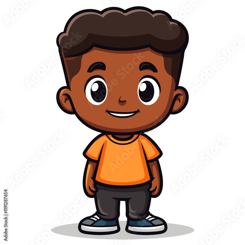 Vector Illustration of a Little Black Boy Wearing a T-shirt.