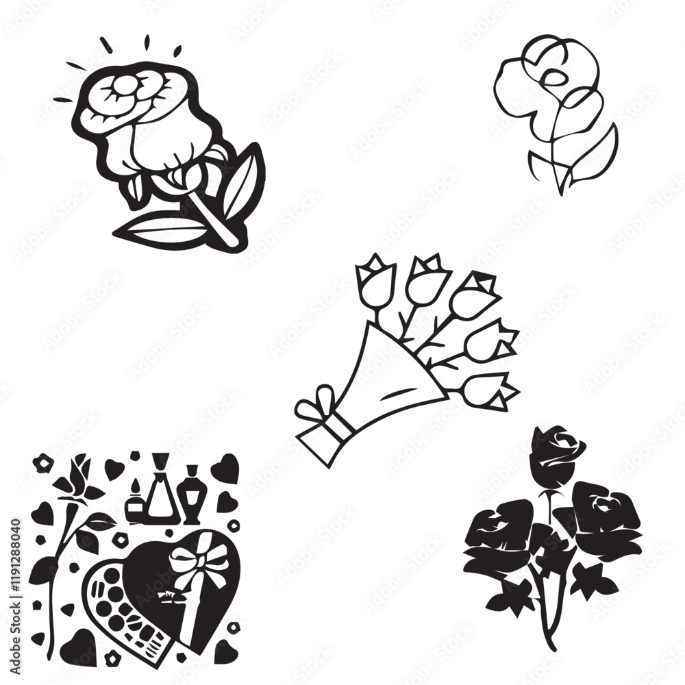 Fototapeta premium Rose Day vector design icon symbol set 