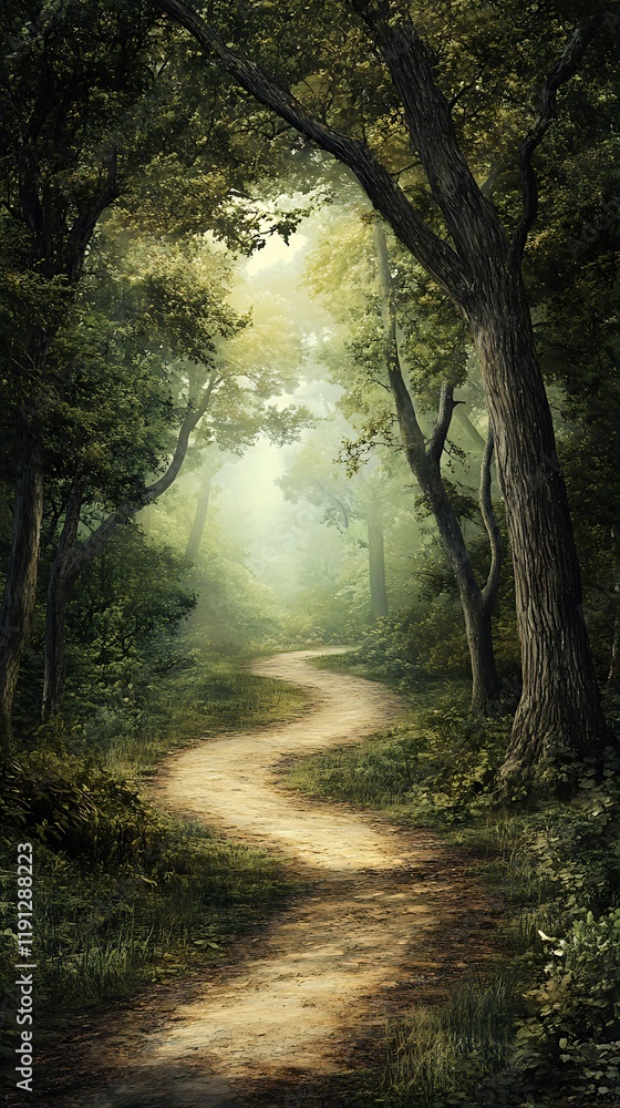 Naklejka premium peaceful nature scene with sunlit forest and green landscape