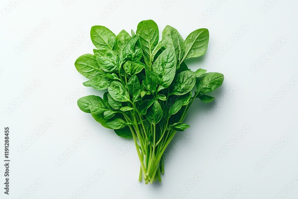 small bundle of fresh watercress displays bright green leaves and slender stems against white background highlighting its natural freshness and appeal in culinary use. small bundle of fresh watercress displays bright green leaves and slender stems against white background highlighting its natural freshness and appeal in culinary use.