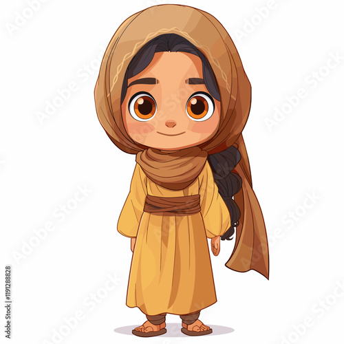 Vector illustration of Cute little Muslim girl in traditional clothes.