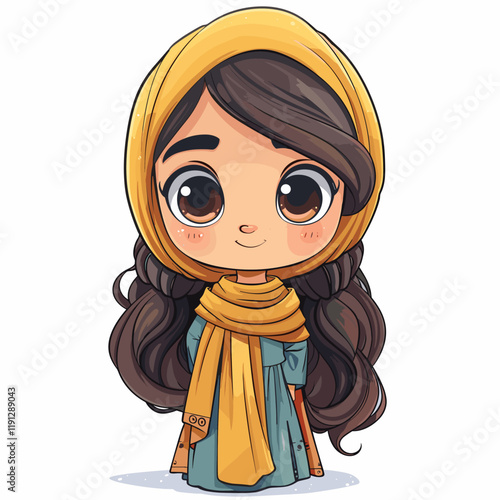 Cute Muslim girl in hijab cartoon character. Vector illustration