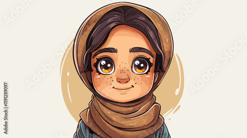 Vector illustration of Cute little Muslim girl in traditional clothes.