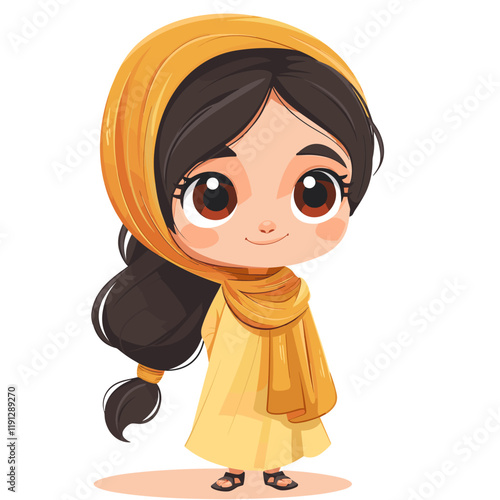 Cute Muslim girl in hijab cartoon character. Vector illustration