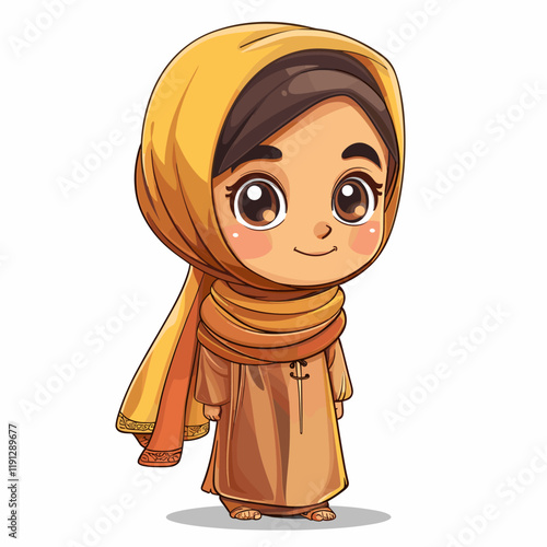 Vector illustration of Cute little Muslim girl in traditional clothes.