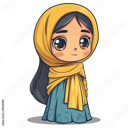 Cute cartoon Muslim girl. Vector illustration.