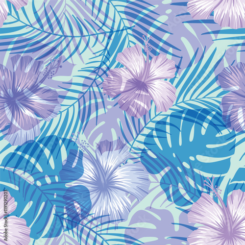 Abstract Floral seamless pattern with leaves. tropical background	
