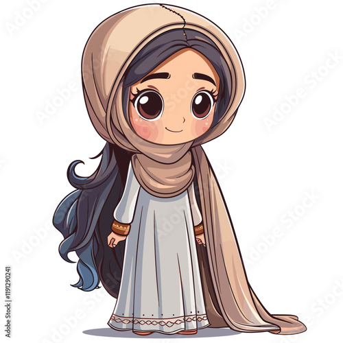 Cute little girl in niqab. Vector cartoon illustration.