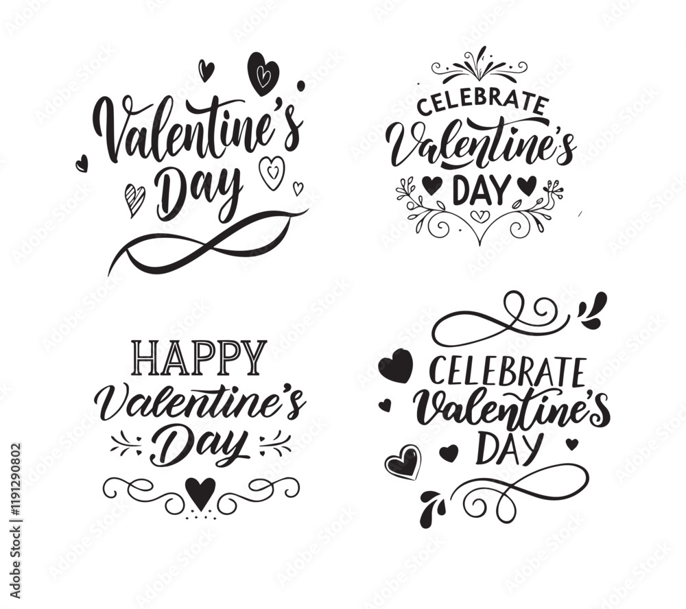 Valentine's day lettering in black color and heart icon Valentine's day lettering in black color and heart icon