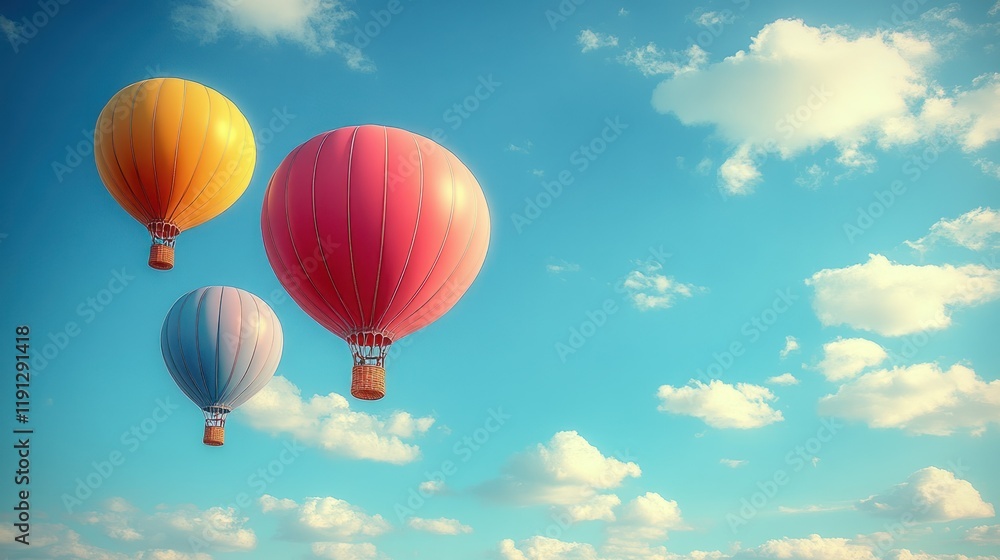 Naklejka premium Colorful hot air balloons floating in a bright sky.