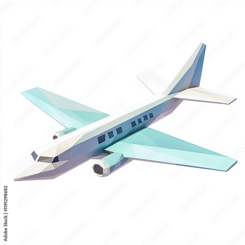 A simple low-poly cartoon illustration of an airplane with a white background A simple low-poly cartoon illustration of an airplane with a white background