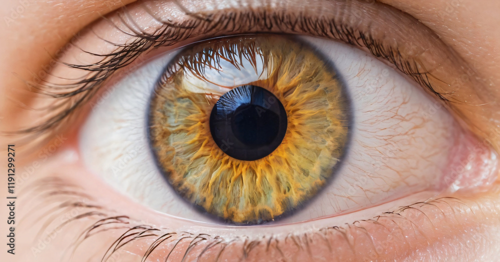 Close up of eye iris on white background, macro, photography