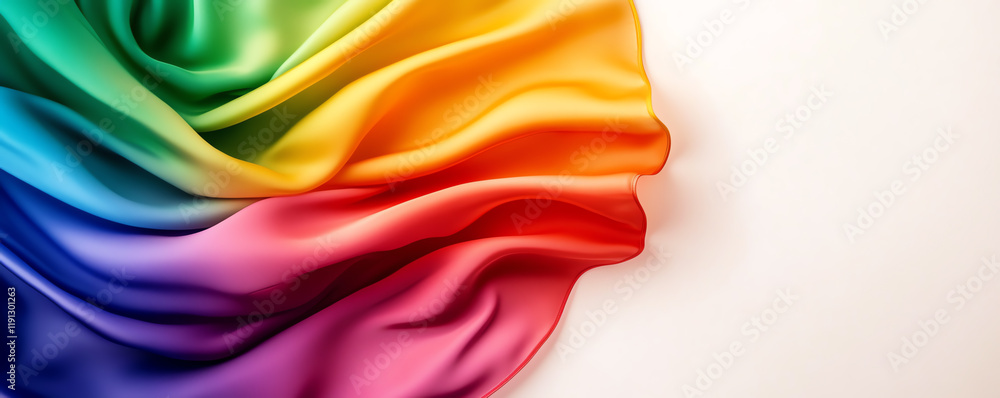 Obraz premium Vibrant rainbow fabric draping elegantly, symbolizing diversity and inclusivity in a colorful design.