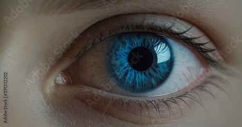 Obraz na płótnie perfect blue eye macro in a sterile environment and perfect vision in resolution 6k, concept, w salonie