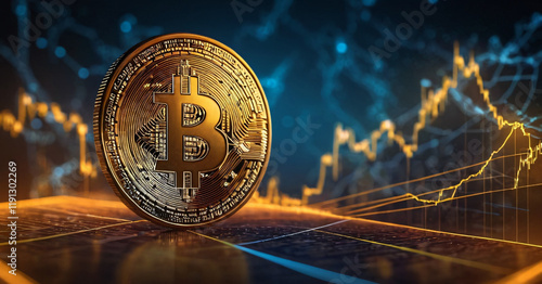 Obraz na płótnie Technical graph of Bitcoin in futuristic concept w salonie