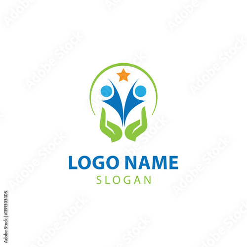 Welfare logo design, Social work logo, Organization logo design, Hand care charity logo emblem design template. rising star logos, Social foundation for human welfare vector illustration