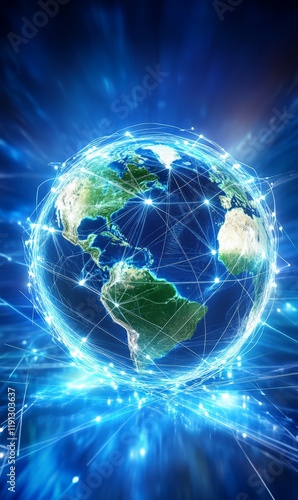 Globe with global connection lines and lights. Worldwide technology concept.