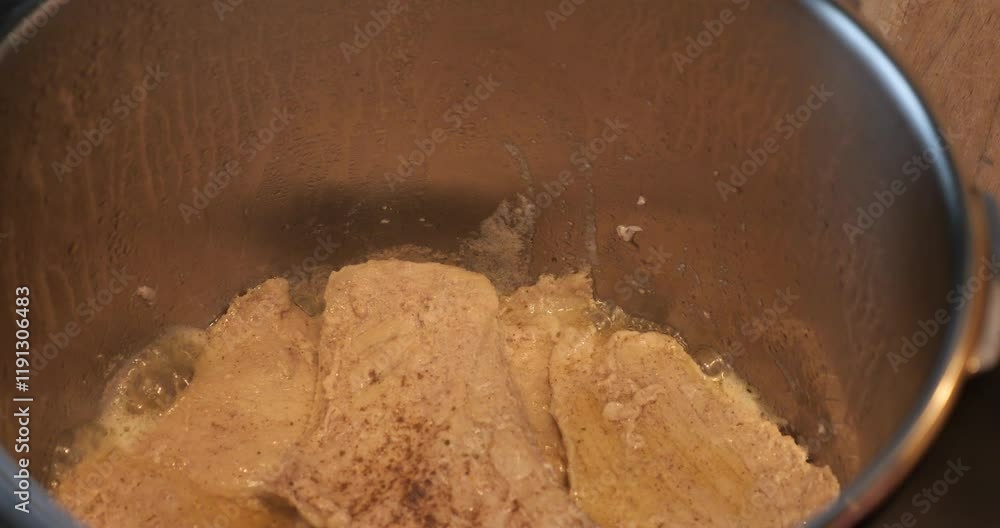 Meat frying in steamer pan 4k video Meat frying in steamer pan 4k video