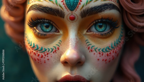 Person mardigras make-up. Festive concept Mardi Gras