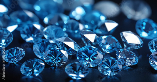 Obraz na płótnie Close up of a single pare of blue and white diamonds of different cuts with shadows. w salonie