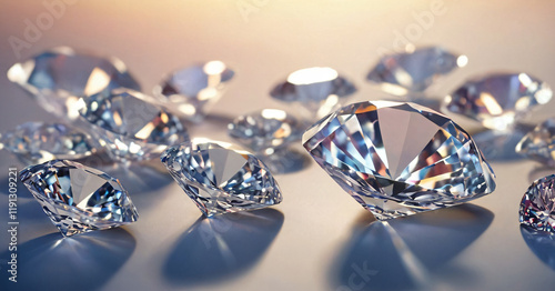 Obraz na płótnie Close up of diamonds of different cuts and sizes on light background with shadows. w salonie