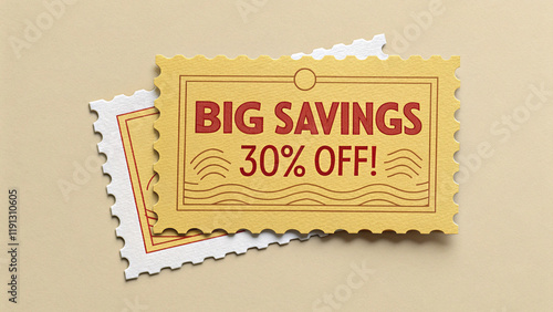 Big Savings 30% Off Ticket Pair on Beige Background