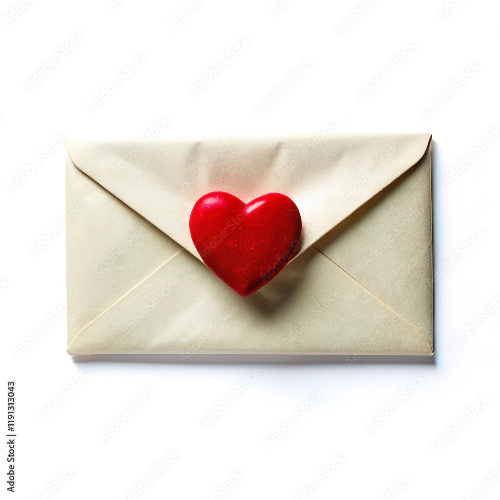 Envelope Decorated with Red Heart Details for Valentine's Day or Romantic Occasions Envelope Decorated with Red Heart Details for Valentine's Day or Romantic Occasions
